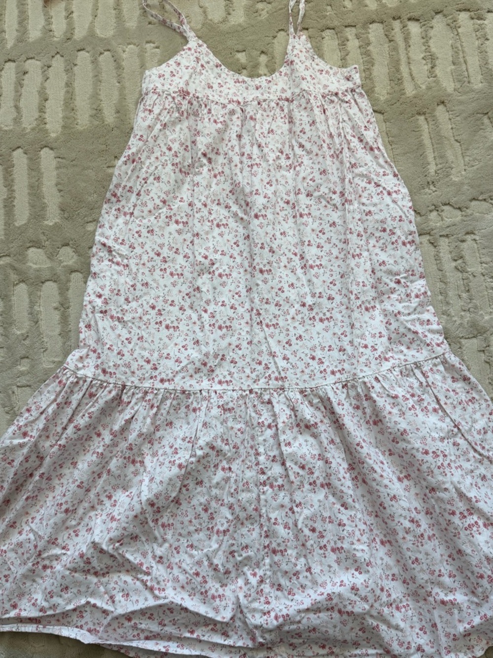 White Floral Tiered Maxi nightgown with Pink Print